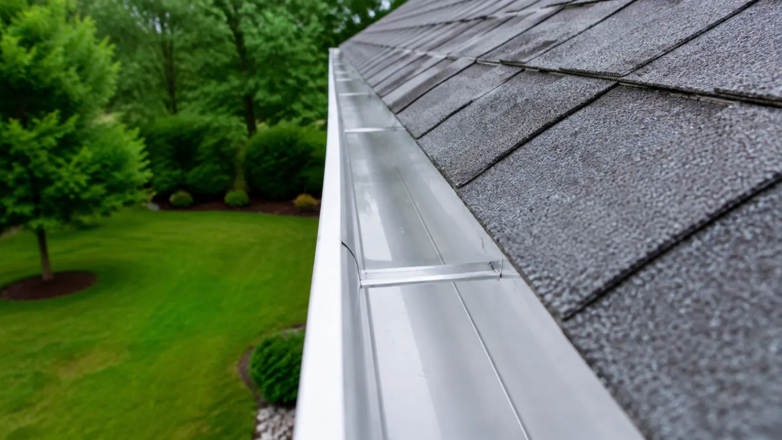 Clean white aluminum gutter and downspout after professional gutter cleaning in Poughkeepsie NY