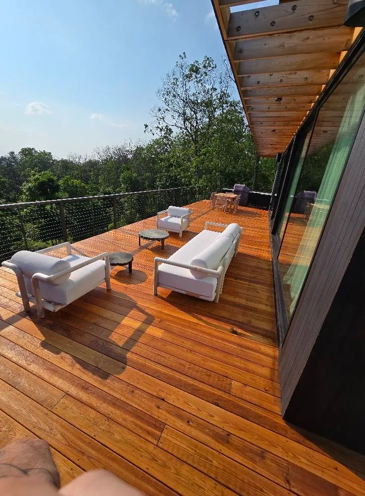Restored wood deck after professional soft wash deck cleaning by MJK Solutions in Dutchess County, NY